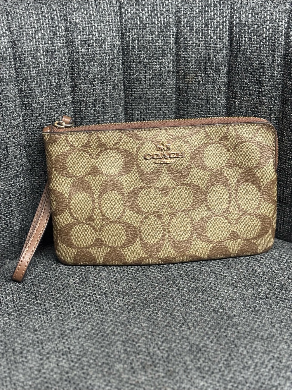 Coach Brown Canvas Card Pouch Wristlet